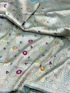 Sea Green Pure Mulberry Katan Silk Handloom Banarasi Saree