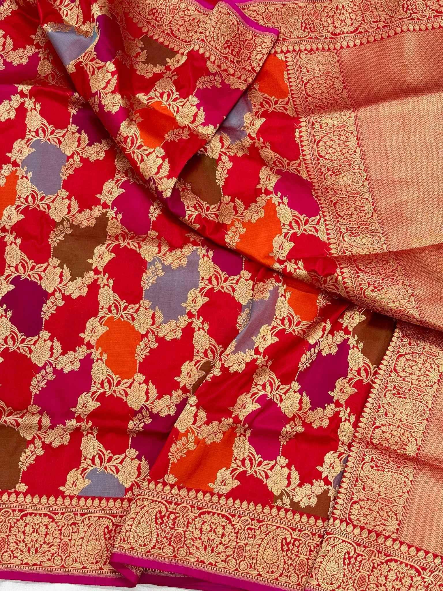 Red Pure Katan Silk Rangkaat Saree