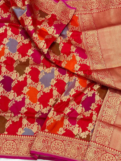 Red Pure Katan Silk Rangkaat Saree