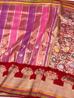 Red Pure Mulberry Kora Silk  Handwoven Banarasi Saree