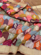 Ash Gray Pure Katan Mulberry Silk Handwoven Banarasi Saree | Kadhwa Weave |