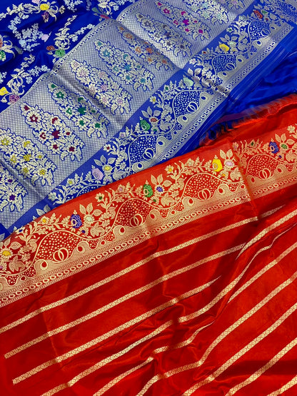Electric Blue Pure Katan Silk Handwoven Saree