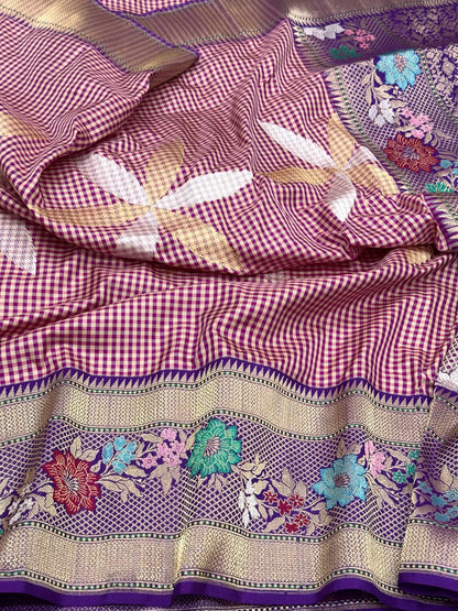 Berry Pink Pure Katan Silk Ektara Saree - Pure Mulberry Silk | Kadhwa Weave Modern Contemporary Banarasi Silk Saree