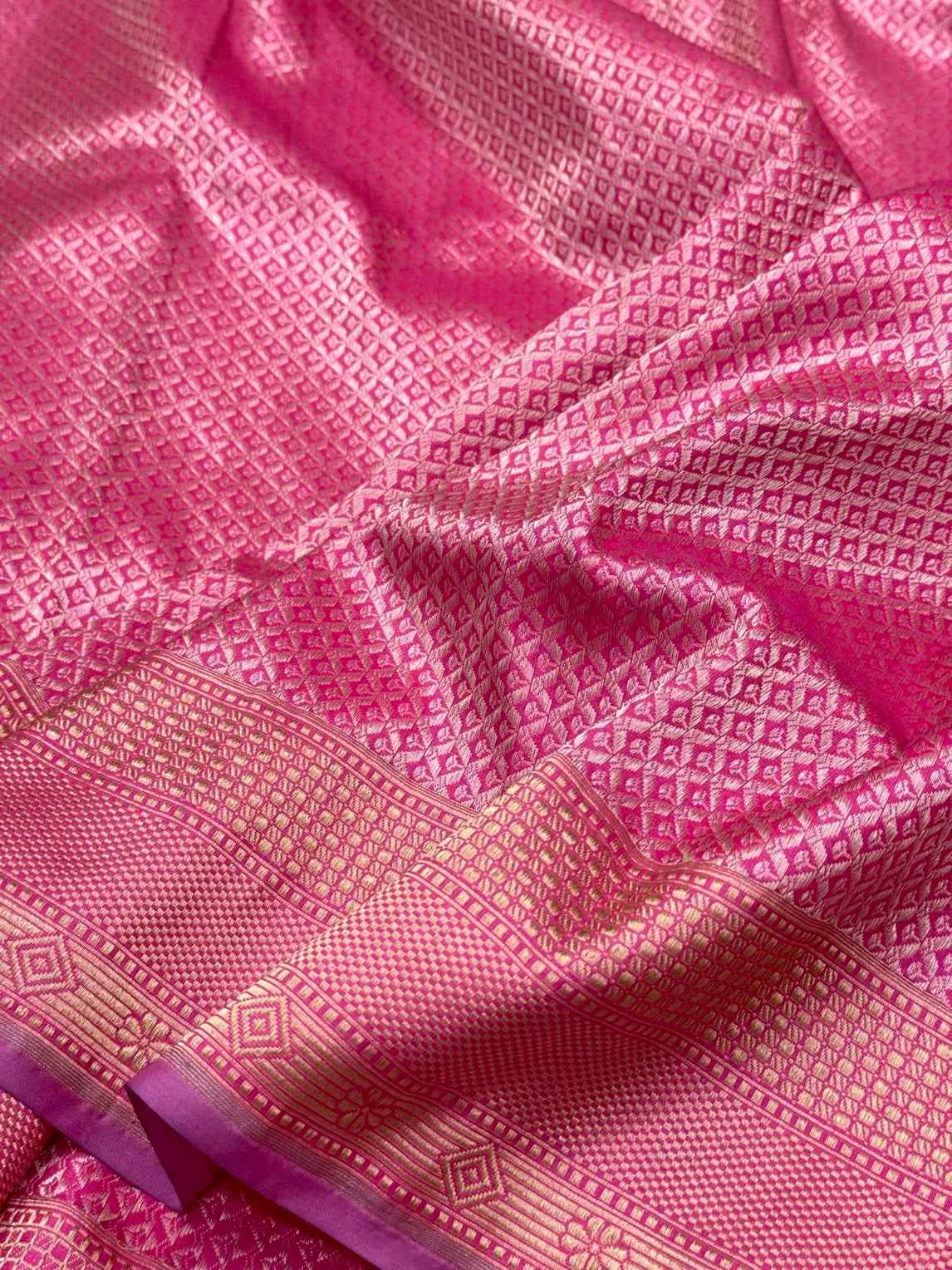 Candy Pink 100% Pure Katan Mulberry Silk Handwoven Banarasi Saree - Brocade