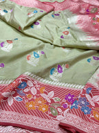 Tea Green Pure Double Katan Tissue Silk Handwoven Banarasi Saree