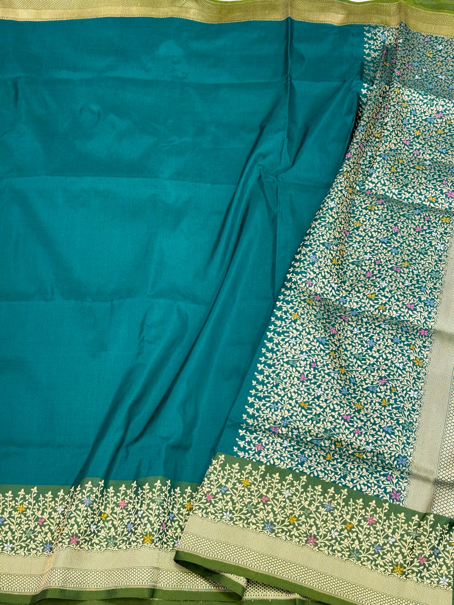 Teal Green Katan Silk Pure Handwoven Saree