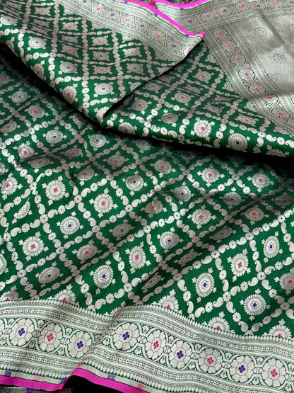 Bottle Green Authentic Handloom Banarasi Saree | Pure Katan & Mulberry Silk Saree