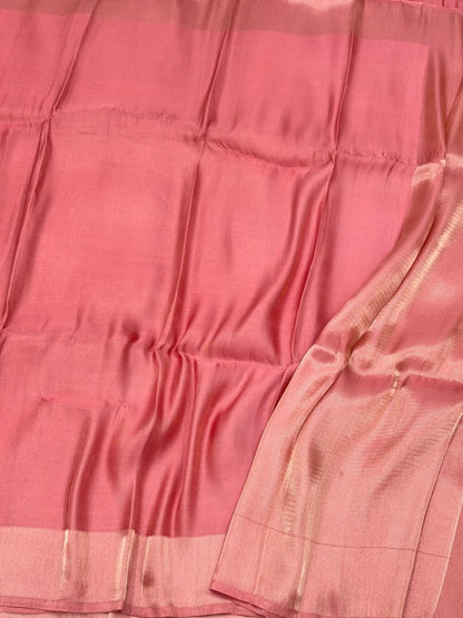 Peach Pink Modern Pure Double Silk Tissue Handwoven Contemporary Banarasi Soft Saree
