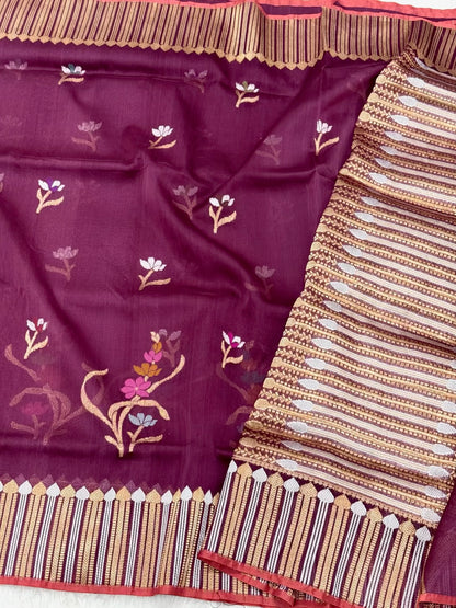 Purple Pure Kora Organza Silk Handwoven Banarasi Saree