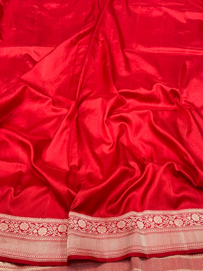 Red Pure Katan Silk Rangkaat weave - Pure Mulberry Silk | Kadhwa Technique | Handwoven Contemporary Rangkaat Banarasi Saree