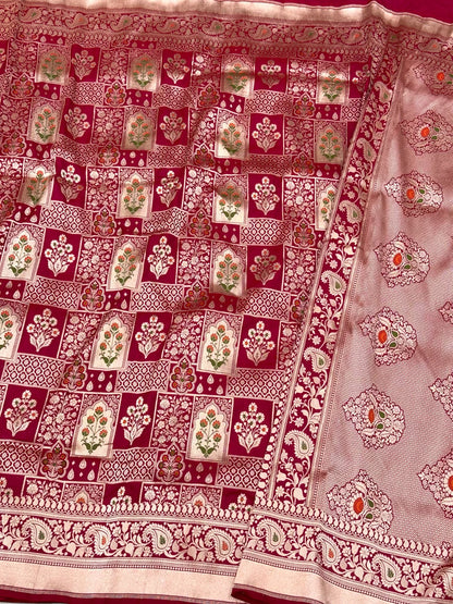 Red Pure Katan Silk & Mulberry Silk Handloom Banarasi Sareee - Brocade Weave