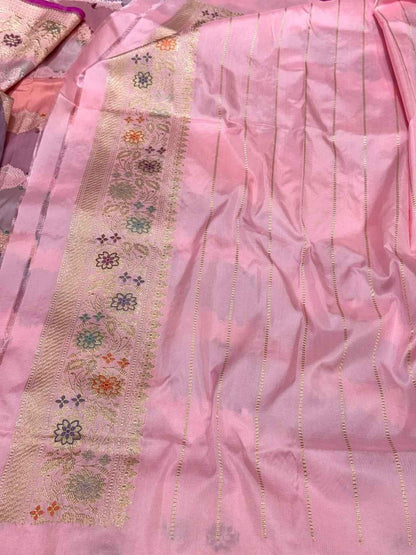 Pink Authentic Pure Katan Mulberry Silk | Kadhwa + Rangkaat Weave | Handwoven Luxury Banarasi  Saree