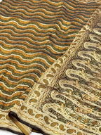 Brown Pure Satin Silk Handwoven Banarasi Tanchoi Saree