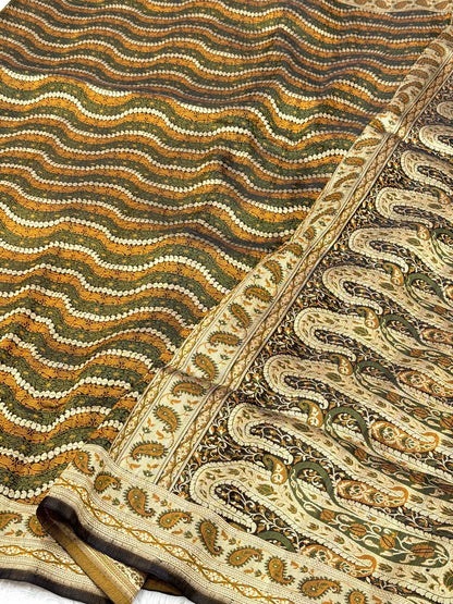 Brown Pure Satin Silk Handwoven Banarasi Saree |Tanchoi|