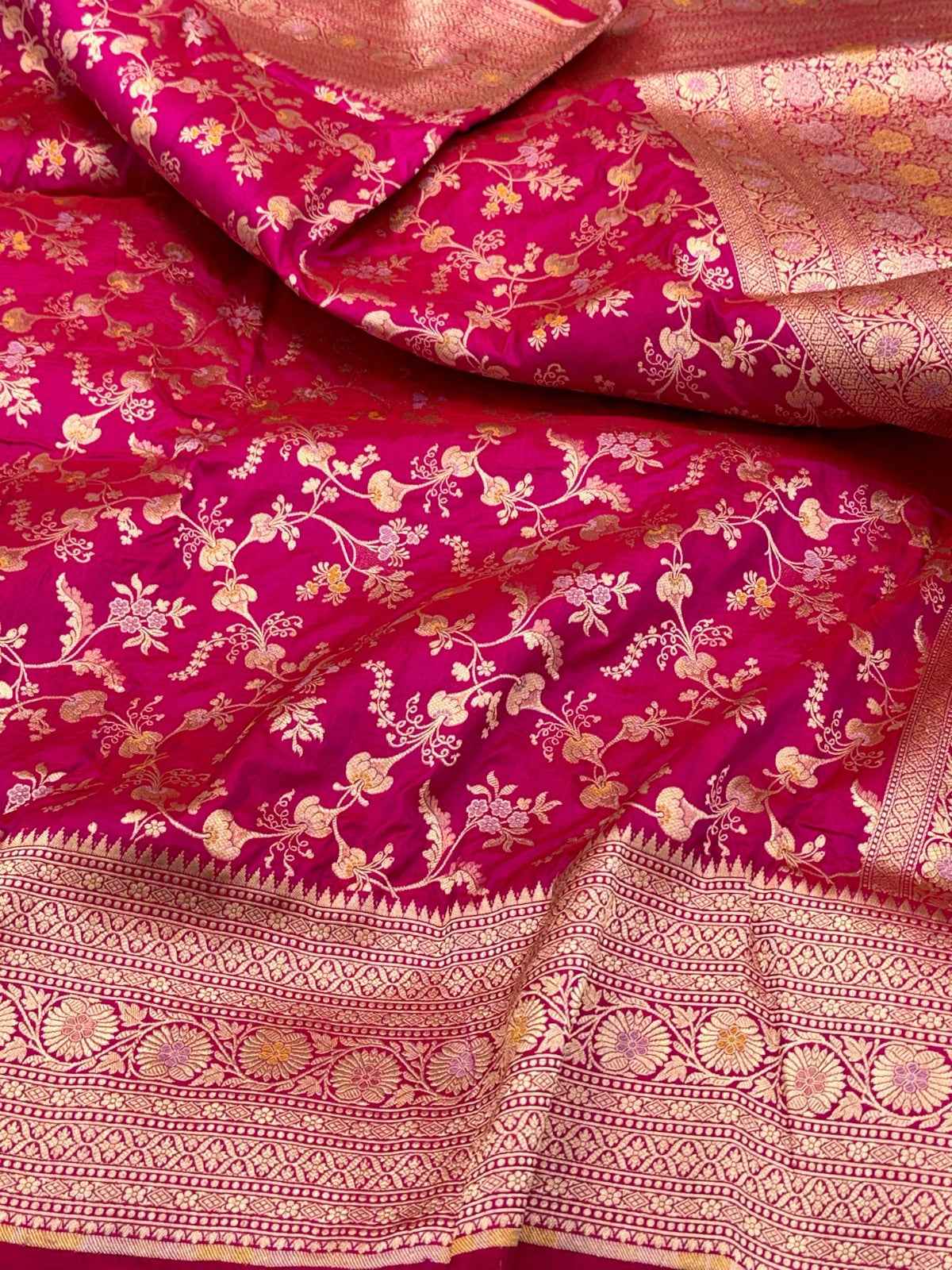Gold Yellow Pure Katan Silk Handwoven Banarasi Saree | Kadhuwa Weave |