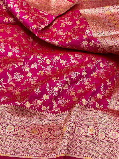 Gold Yellow Pure Katan Silk Handwoven Banarasi Saree | Kadhuwa Weave |
