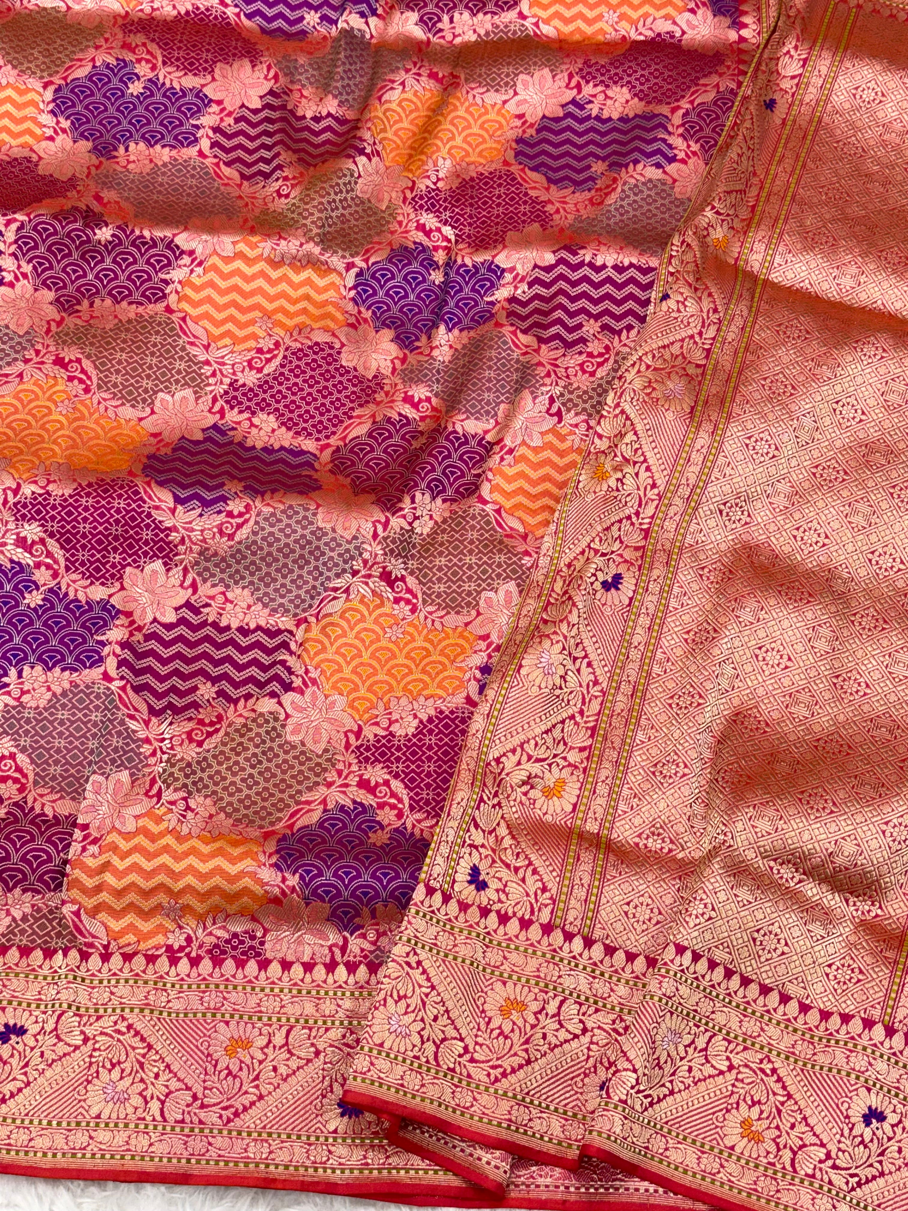 Pink Katan Silk Rangkaat Handwoven Banarasi Silk Saree