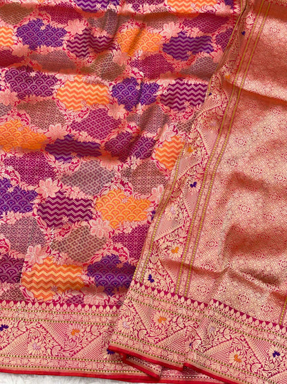 Red Pure Mulberry Katan Silk Handwoven Banarasi Saree - Rangkaat