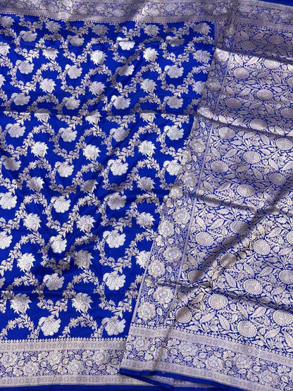 Blue Authentic Banarasi Saree | Pure Katan Mulberry Silk Handwoven Banarasi Sare - Timeless  Kadhwa Elegance