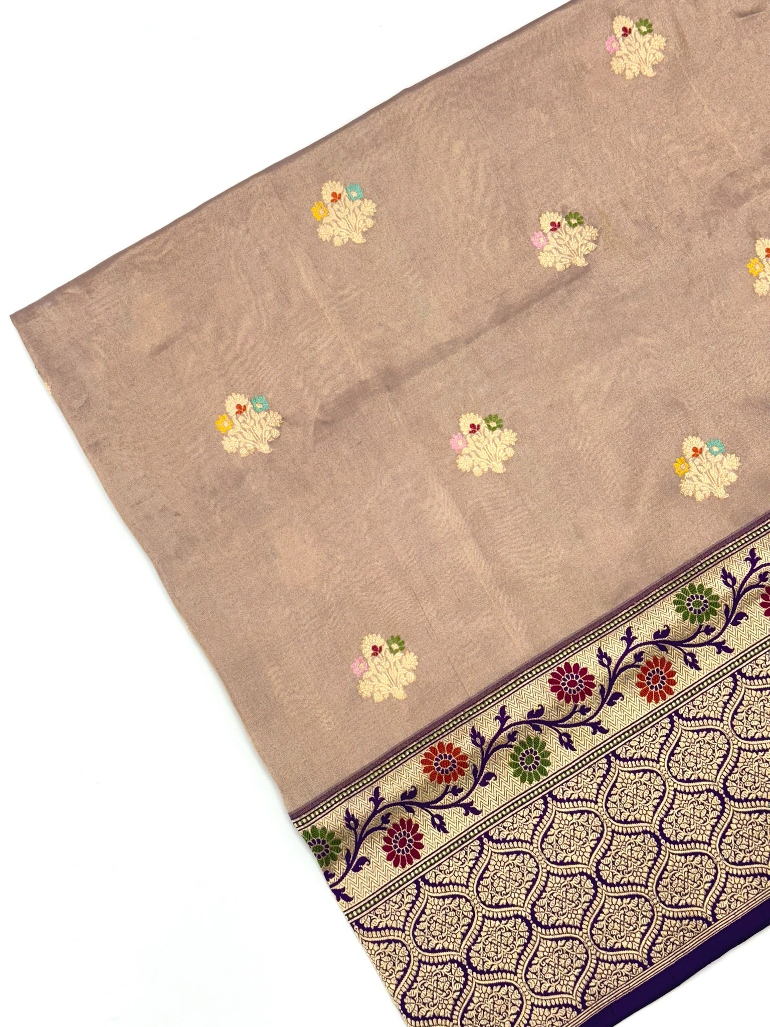 Champagne/Purple Katan Tissue Ektara Weave Pure Handwoven Saree