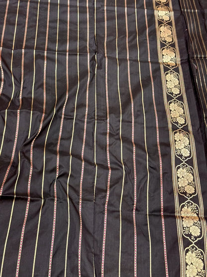 Black Pure Mulberry Katan Silk | Kadhwa Technique | Handwoven Banarasi Saree