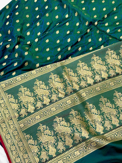 Yellow Orange Pure Satin Silk Handwoven Banarasi Saree