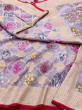 Dusty Lilac Pink Pure Muslin Cotton Ektara Jamdani Handloom Banarasi Saree