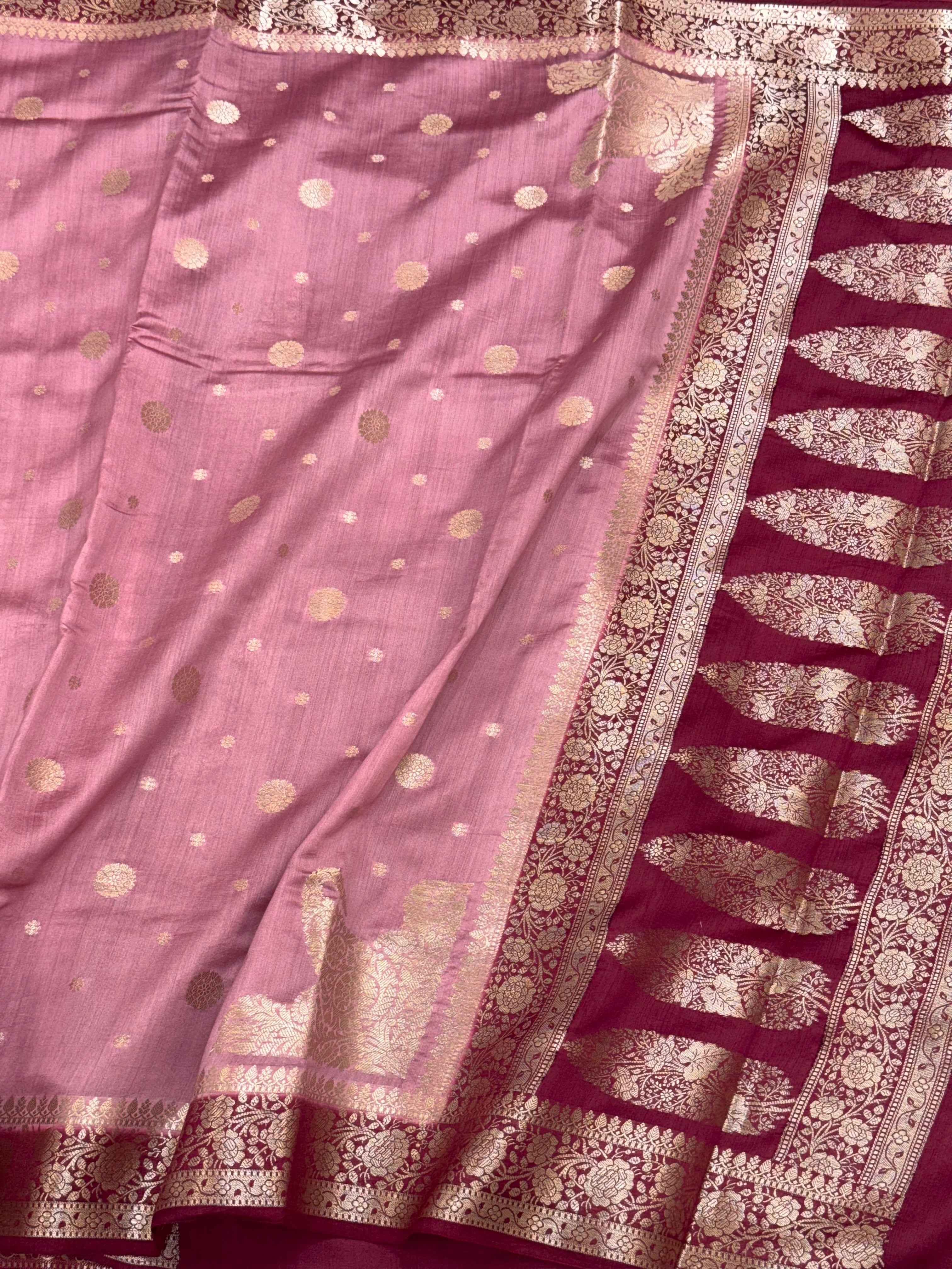 Onion Pink Pure Mulberry Chiniya Silk Handloom Banarasi Saree - Soft Drape