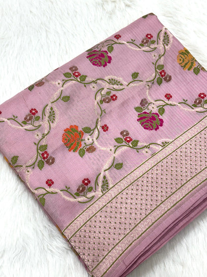 Onion Pink Pure Mulberry Katan Silk Handloom  Banarasi Saree