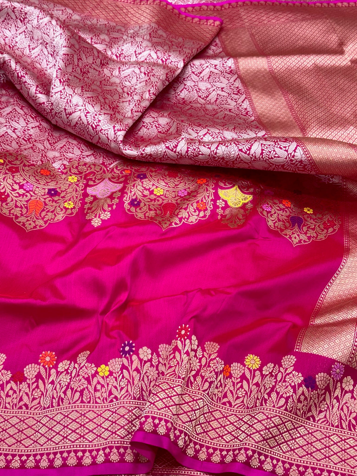 Pink Pure Katan Mulberry Silk Handwoven | Kadhwa Technique | Banarasi Modern Brocade Saree