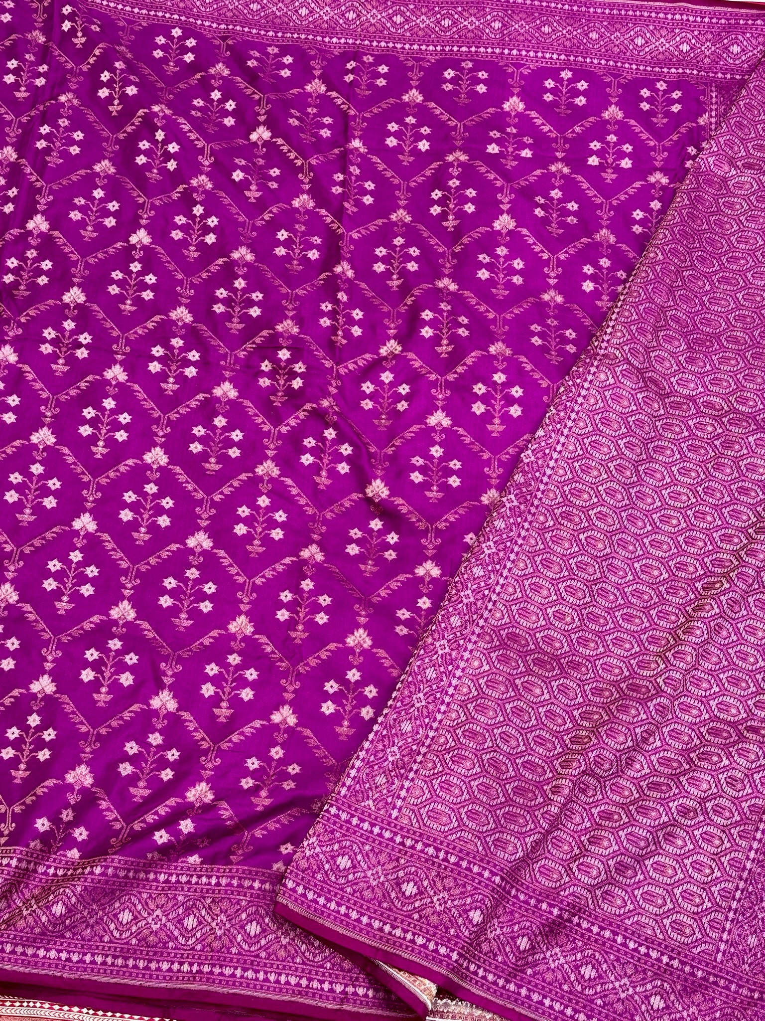 Magenta Purple Katan Ektara Silk Pure Handwoven Saree