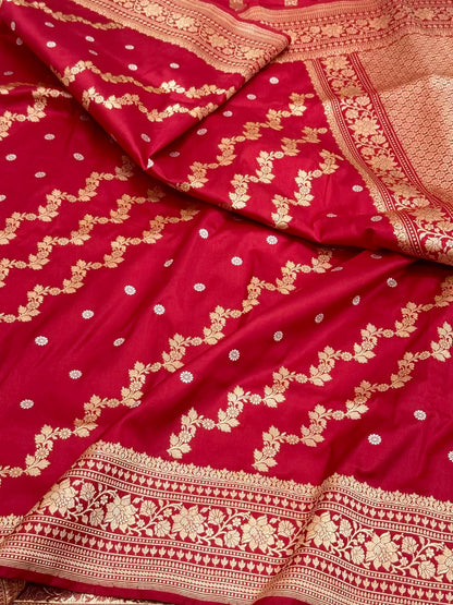 Red Pure Mulberry Katan Silk Handwoven Banarasi Saree