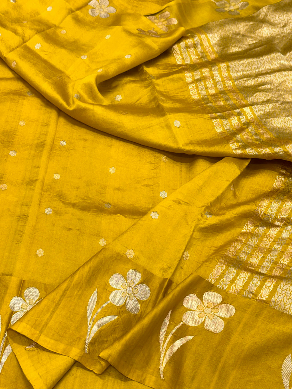 Yellow Pure Raw Mango Handwoven Silk Saree