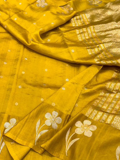 Mustard Yellow Pure Raw Mango Silk Handwoven Banarasi Saree