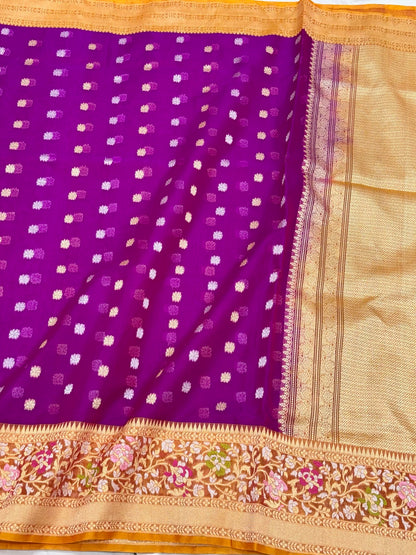 Purple Pure Mulberry Kora Silk Handwoven Banarasi Saree - Modern Drape