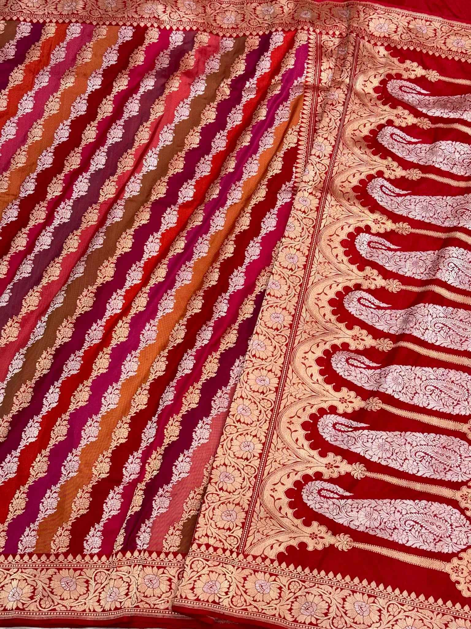 Rani Pink Pure Mulberry Katan Silk Handwoven Banarasi Rangkaat Saree With Authentic Kadhwa Technique