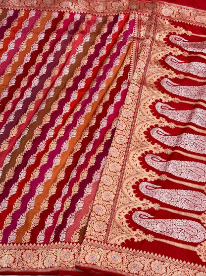 Rani Pink Pure Mulberry Katan Silk Handwoven Banarasi Rangkaat Saree With Authentic Kadhwa Technique