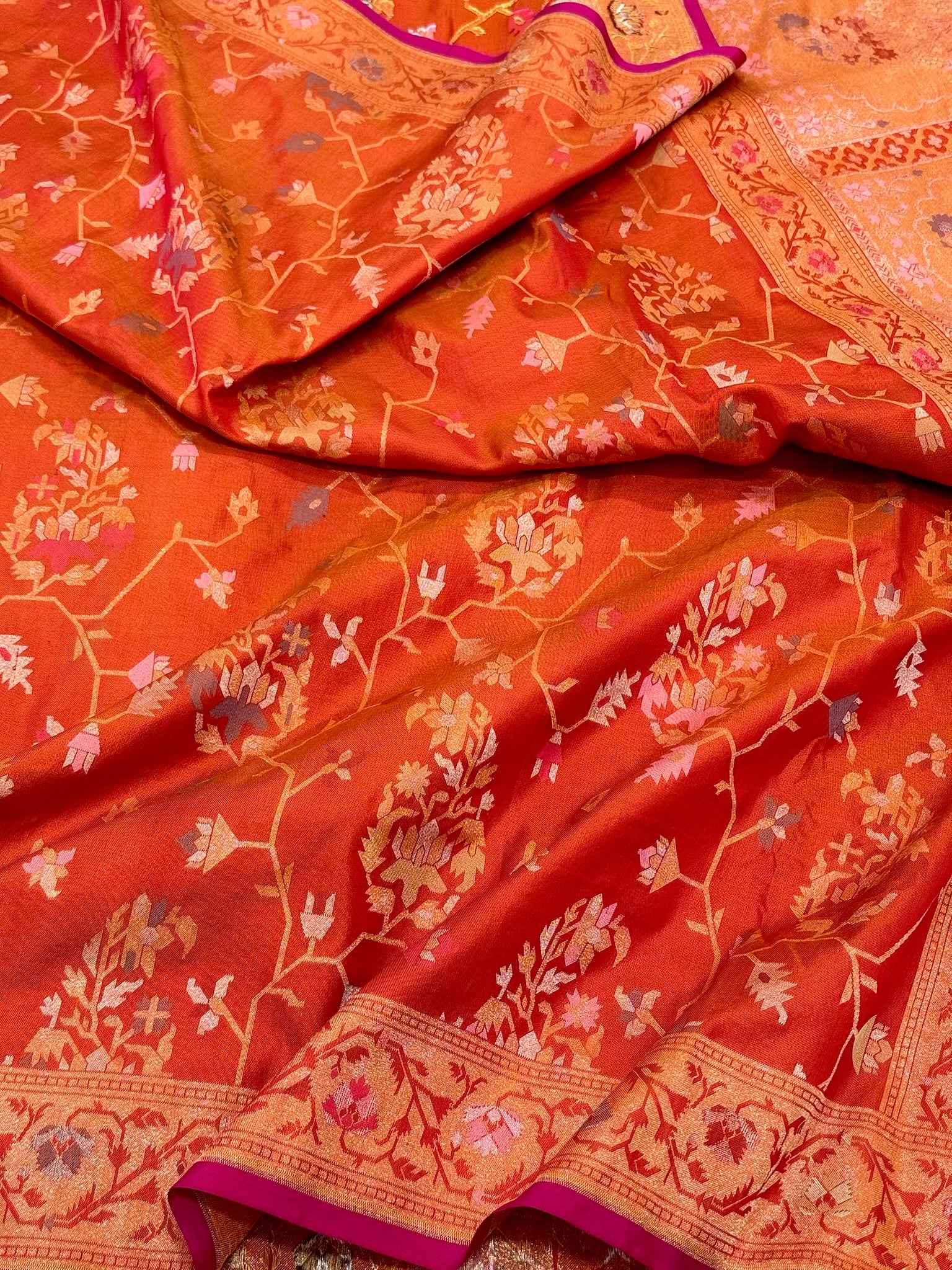Rustic Orange Pure Mulberry Katan Silk Ektara Weave Jamdani Handloom Banarasi Saree
