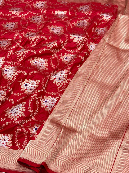 Red Pure Katan Silk Handloom Banarasi Saree