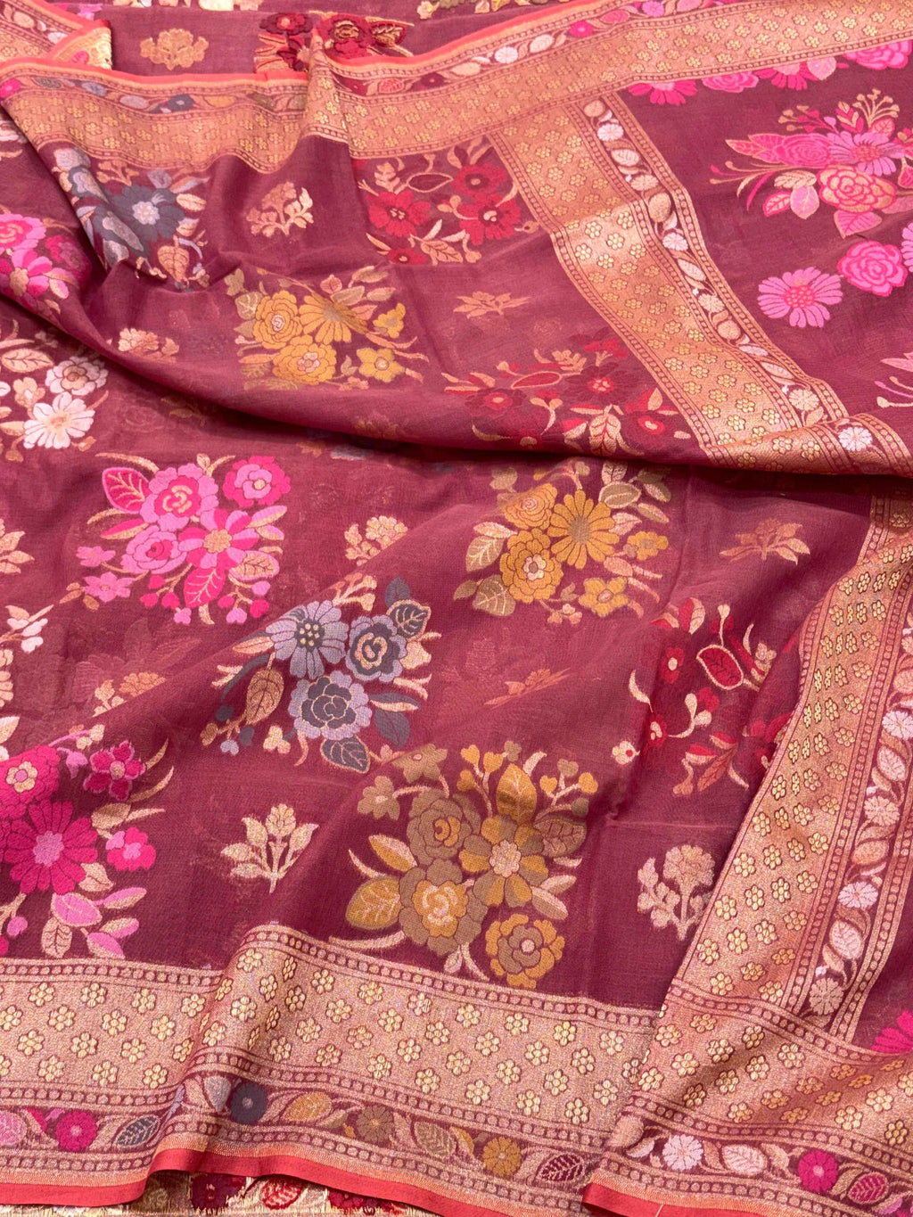 Wine Pure Muslin Cotton Jamdani Handloom Banarasi Saree Lightweight Saree With Ektara Weave