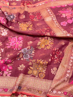 Wine Pure Muslin Cotton Jamdani Handloom Banarasi Saree Lightweight Saree With Ektara Weave