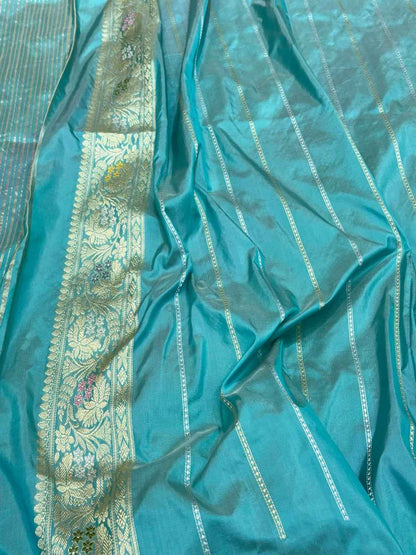 Peach Pure Mulberry Silk - Pure Katan Silk Kadhwa Rangkaat Banarasi Handwoven Saree | Exclusive Banarasi Rangkaat Saree
