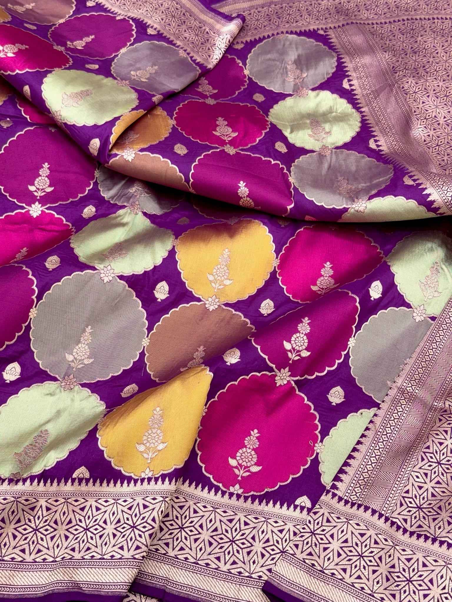 Purple Pure Mulberry Katan Silk Handloom Banarasi Rangkaat Saree