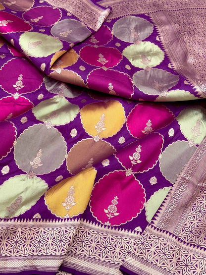 Purple Pure Mulberry Katan Silk Handloom Banarasi Rangkaat Saree