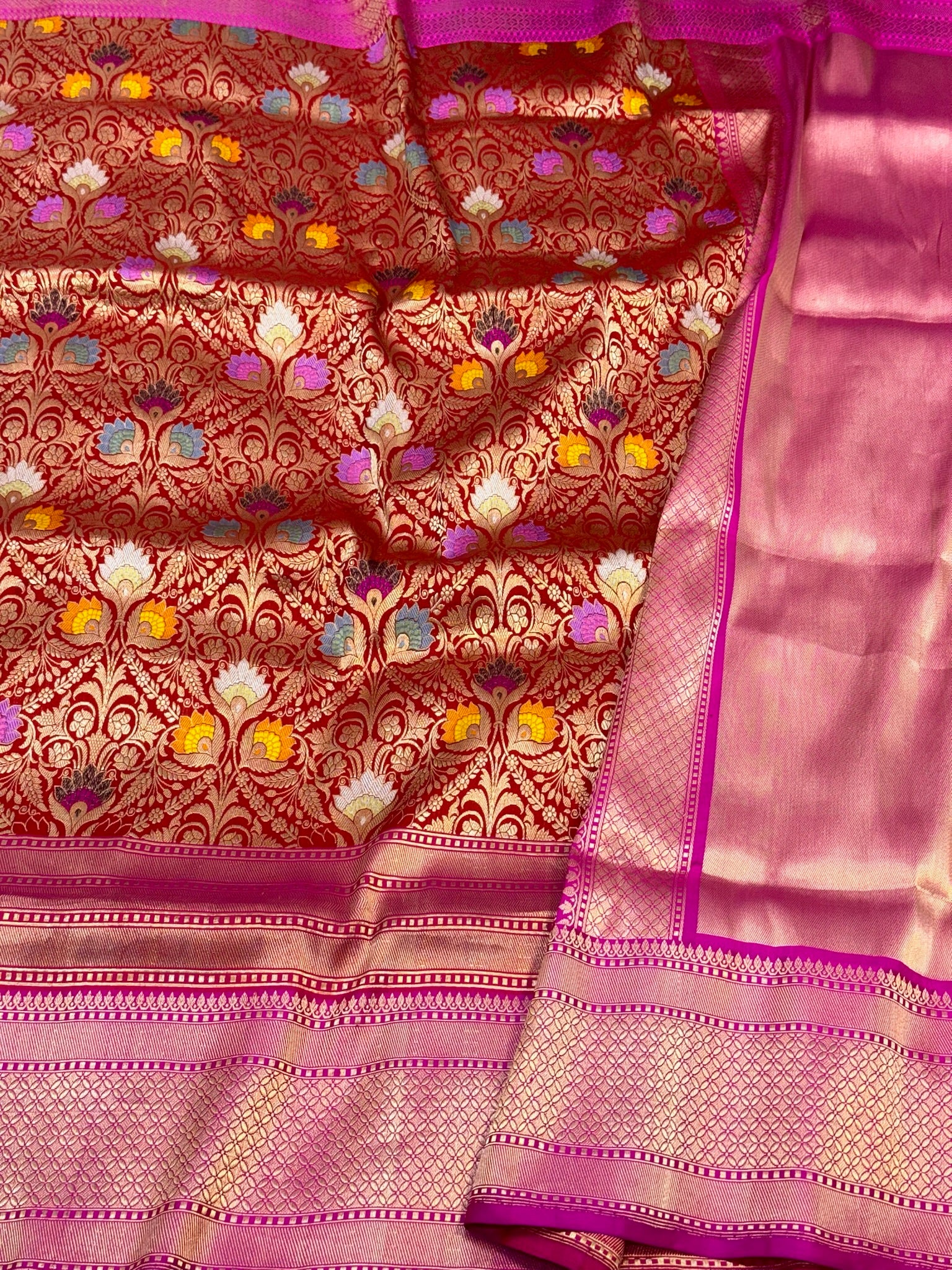 Red Katan Silk Satin Border Pure Handwoven Saree