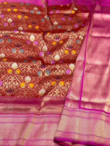 Red Katan Silk Satin Border Pure Handwoven Saree