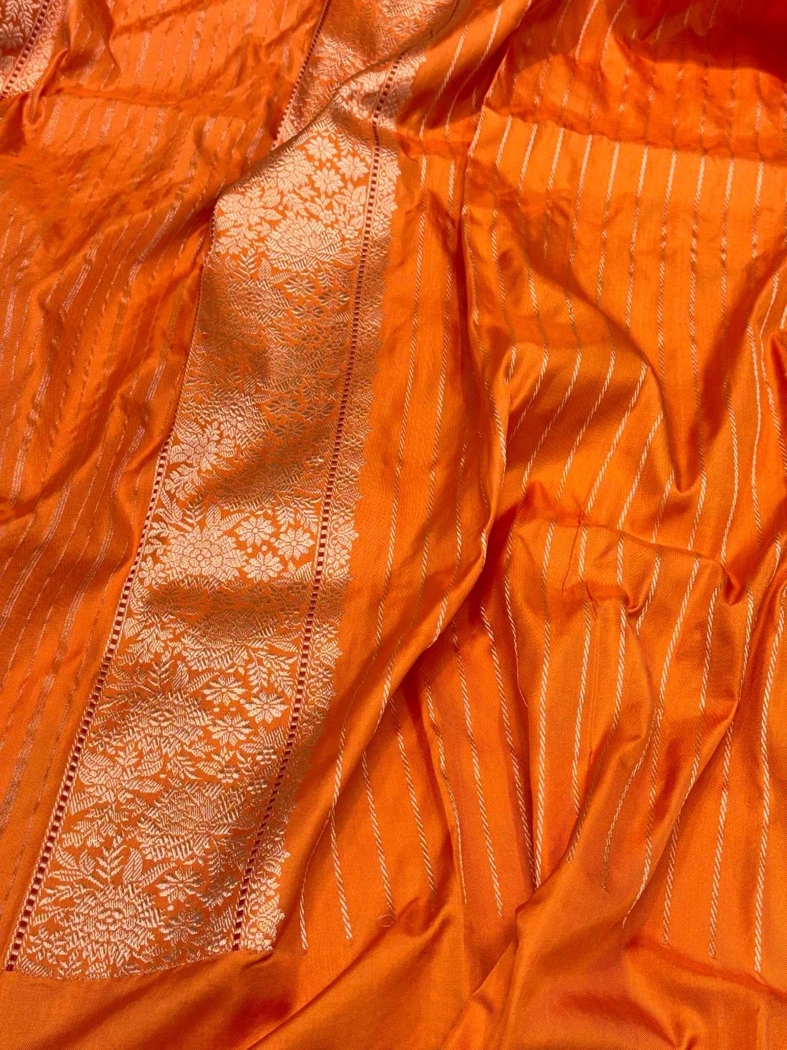 Orange Pure Double Katan Silk Handwoven Banarasi Saree | Kadhwa Technique  Tradition Meets Luxury