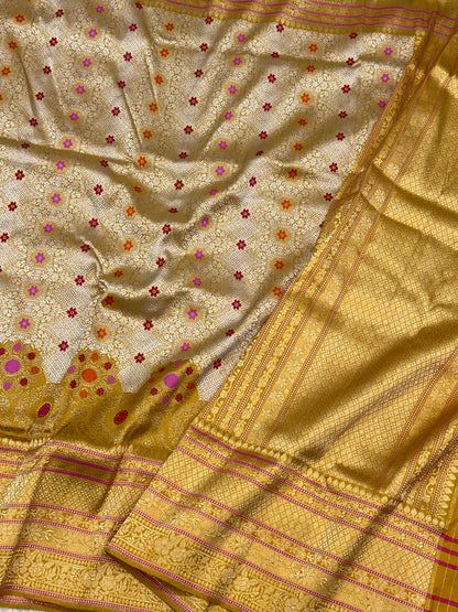 Mustard Yellow Pure Katan Silk Handwoven Banarasi Saree |Brocade|