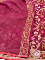 Berry Muslin Cotton Ektara Weave Handloom Jamdani Saree