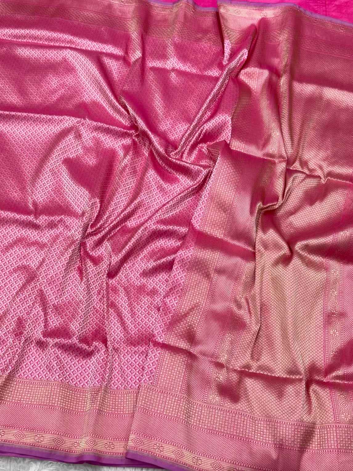Candy Pink 100% Pure Katan Mulberry Silk Handwoven Banarasi Saree - Brocade